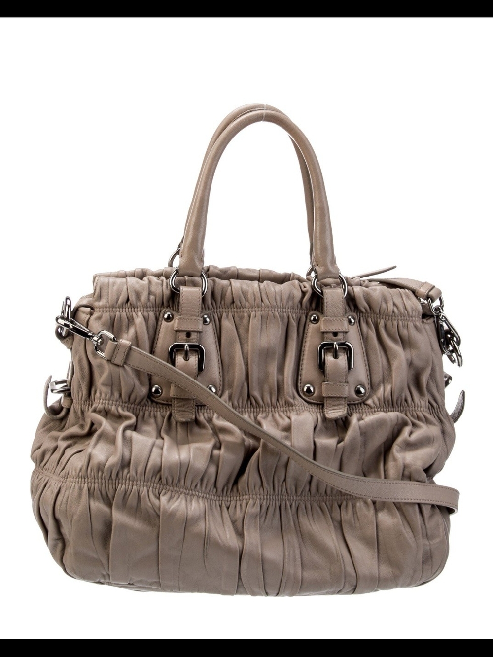 Prada Taupe Gaufre Gathered Leather Satchel - Picture 4 of 6